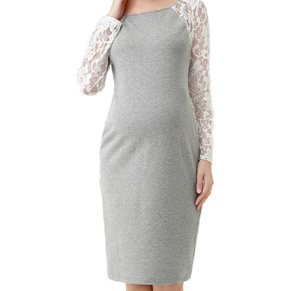 Momo Maternity Dress with Lace Sleeves